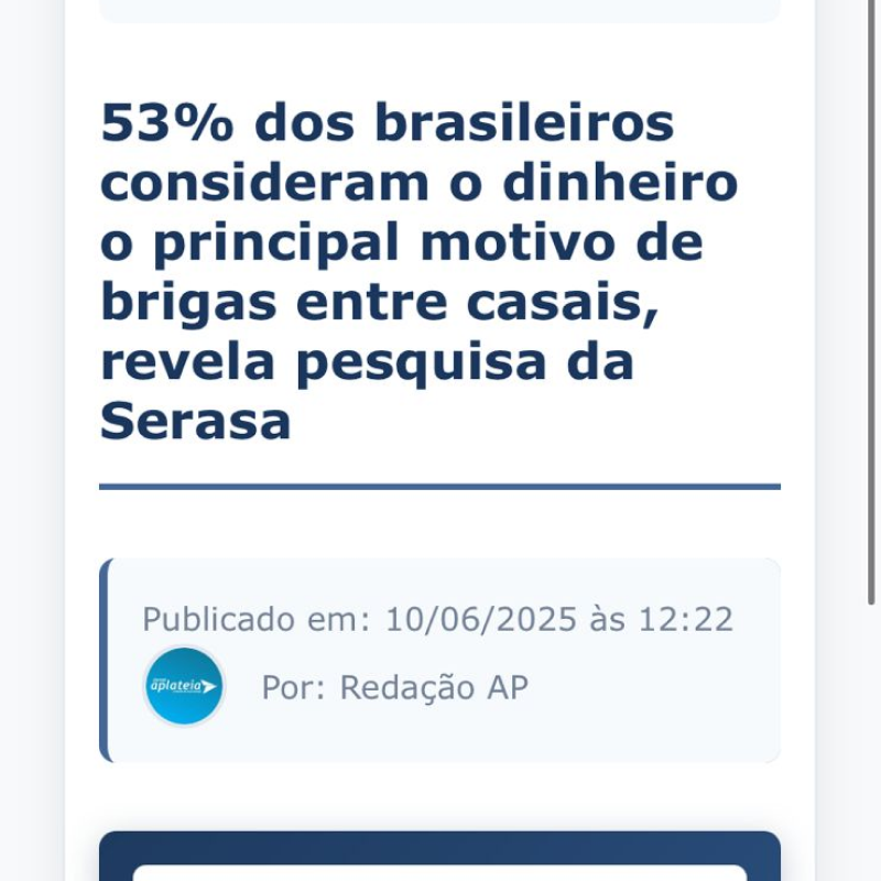 Matéria jornalística sobre casais e dinheiro