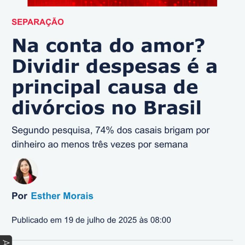 Matéria jornalística sobre casais e dinheiro